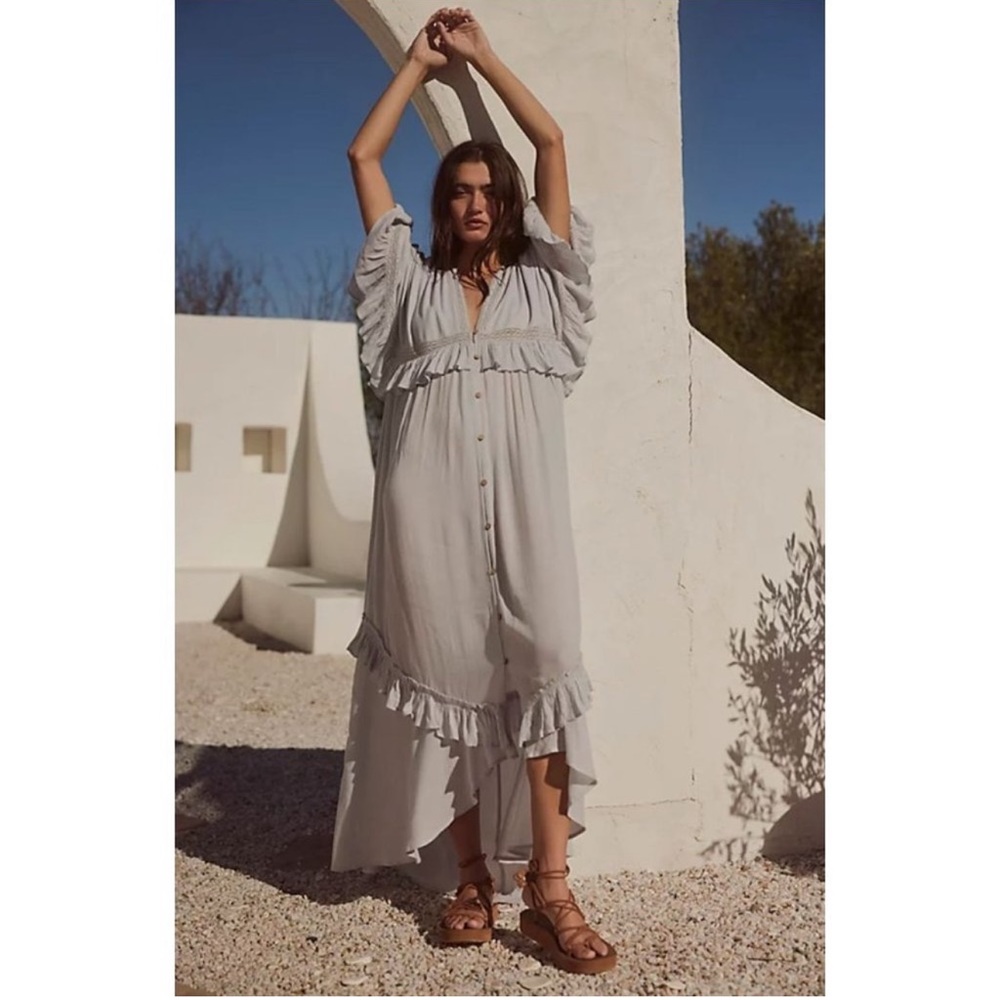 Free People Light Gray Ruffled Maxi Dress
